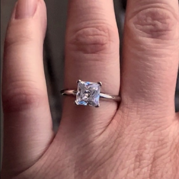 Sterling Silver 2 Carat Princess Cut Engagement Ring - Picture 4 of 15